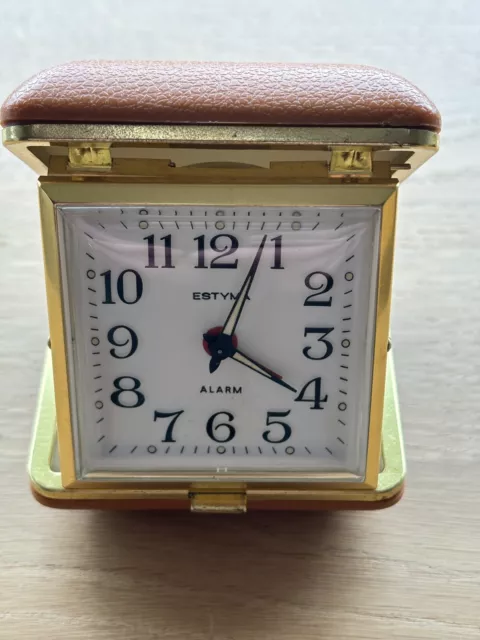 Vintage Estyma Travel Folding Alarm Clock Mechanic Working - In Good Condition