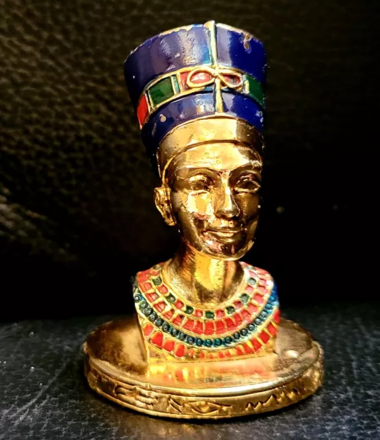 Gold Metal Egyptian Queen Nefertiti Statue Figurine Chess Piece 2" Heavy Painted