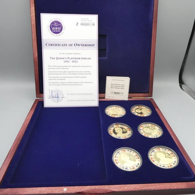 Windsor Mint Coin Set Queens Platinum Jubilee 6 Coins Gold Plated Boxed Perfect