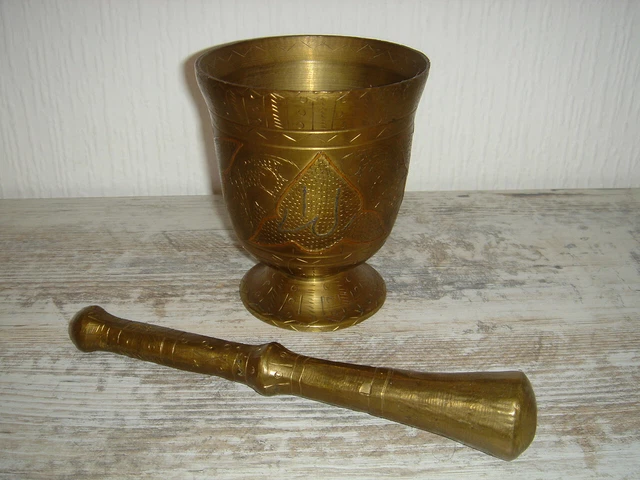 Antiker Großer Schwerer Mörser mit Stößel Pistill Messing Bronze 12cm Hoch 1,8kg