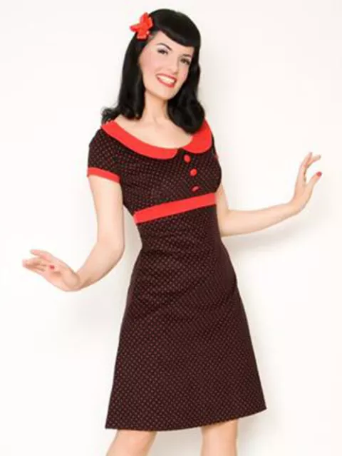 a line DRESS size 10  Black Red Polka Dot Dolly Heart of Haute Retro Vintage 50s