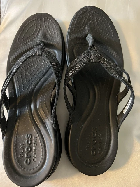 Crocs Women's Capri Strappy Flip Flops | Black Sequin 9 Brand New No Box Crocs Women's Capri Strappy Flip Flops | Black Sequin 9 Brand New No Box