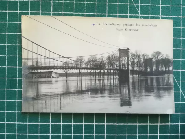 sb457 CPA BE circa 1900 la Roche Guyon inondée Seine pont suspendu