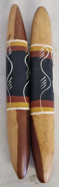 Vintage Pair Of Australian Aboriginal Hand-Painted Clap Sticks