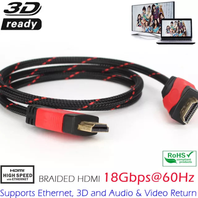 Premium 3FT 6FT 10FT 15FT 25FT HDMI 1.4 Cable with Ethernet 24K Gold Plated Lot