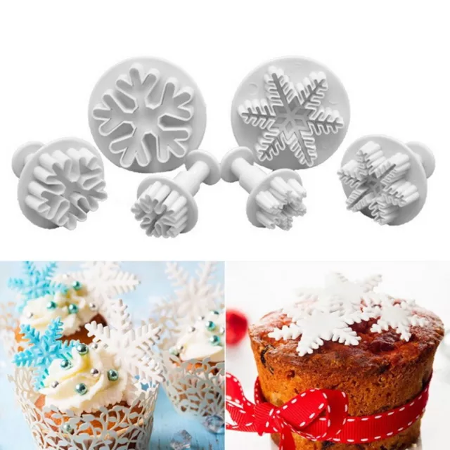 6X Snowflake Mould Sugar Craft Fondant Cake Cookie Decor DIY Mold Cutter Plunger