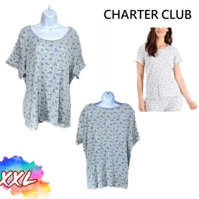 Charter Club Womens Cotton Pointelle Capri Pajama Set Grey Roses