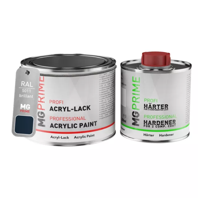 RAL 5011 Bleu acier Peinture acrylique brillante Pot de 0,75 litre durcisseur