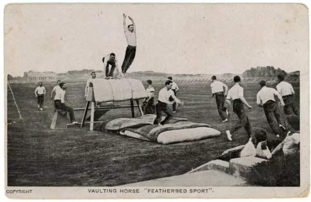 Vaulting Horse Featherbed Sport Postcard, Men Old School Gymnastics Postcard