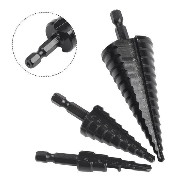 3pcs 4-12/4-20/4-32mm Hole Cutter Nitrogen Coated Straight Groove Step Drill Bit