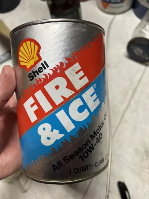 Vintage motor oil can SHELL FIRE and ICE All Season 1 quart clamshell logo