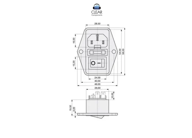 Kaltgeräte-Stecker-Einbau-Buchse Iec C14-320-Schalter+Sicherung-Audio-Hifi-Top! 2