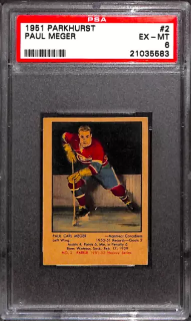 1951 Parkhurst #2 Paul Meger Psa 6 21035583