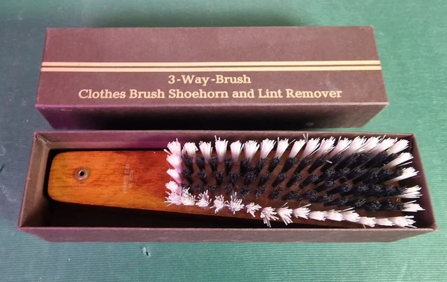 CLOTHES BRUSH wood MID CENTURY vintage PERFECT COND. Folding 14" + SHOEHORN B195