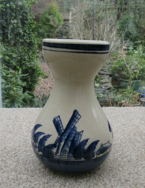 Hyacinth Vase Dutch Delft Blue Ceramic Hand Painted Windmills Boats