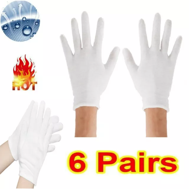 6 Pairs Gloves White Dermatological Overnight Moisturising Eczema 100% Cotton UK