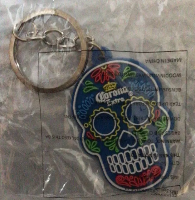 Corona Extra  Sugar Skull Day Of The Dead Rubber Keyring Key Tag Chain Charm