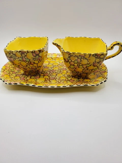 VTG RARE Royal Winton Grimwades Chintz 'PEBBLES' Art Deco Cream Sugar + Tray