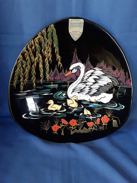 Assiette Longwy Ceramique D'art Grand Feu Decor Emaille Cygne Fait Main