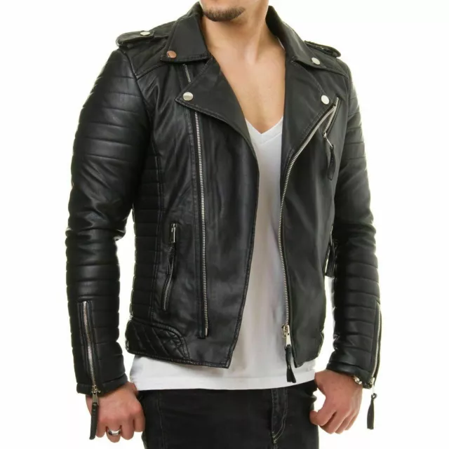 Mens Genuine Lambskin Leather Jacket Motorcycle Black Slim fit Biker jacket