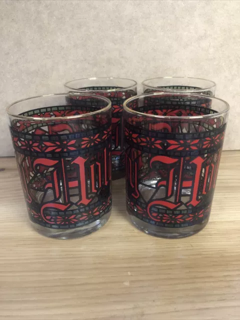 Vintage Houze Art Glass Happy Holidays Stained Glasses Lot of 4