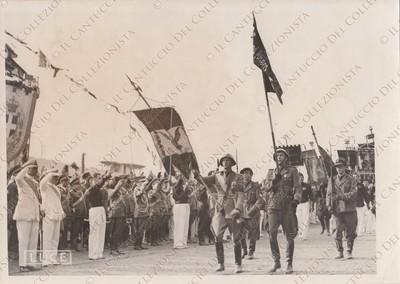 1937 Genova Labaro del PNF varo corazzata LITTORIO Marina Fotografia militare 