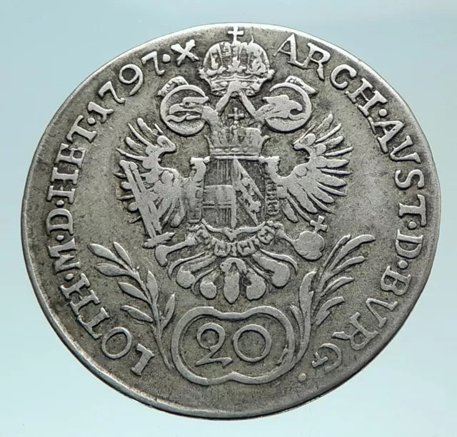 1797 AUSTRIA Emperor Franz II Hapsburg Genuine Silver 20 Kreuzer Coin i79298