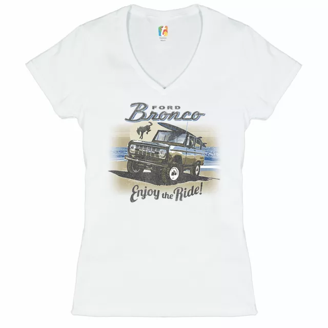 Ford Bronco Women's V-Neck T-shirt Enjoy the Ride Offroad Truck Licensed Tee