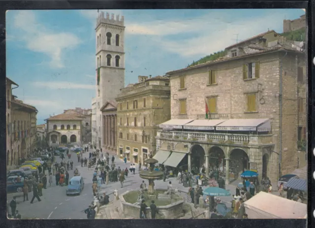 Cartolina Assisi Piazza del Comune Tempio di Minerva e Torre Comunale L323