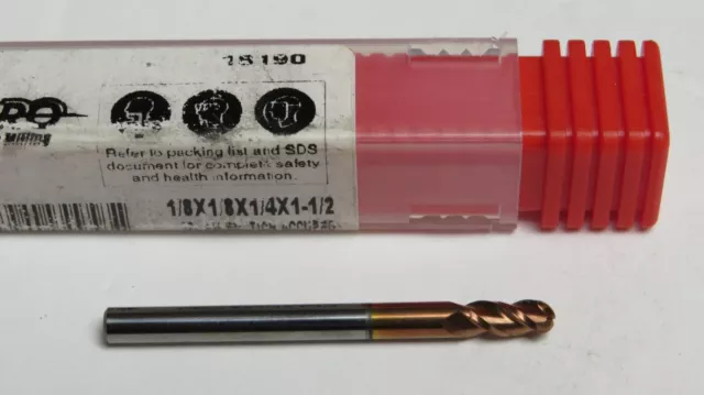 ACCUPRO 1/16" DIAM,3/16" LOC,2 FLUTE,1-1/2"OAL,AITiN SOLID CARBIDE BALL END MILL
