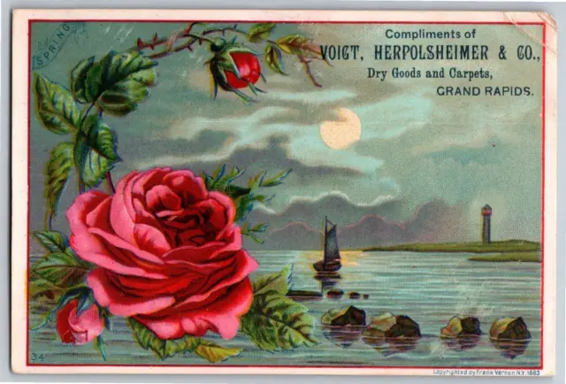 Voigt, Herpolisheimer & Co. Grand Rapids Victorian Trade Card Light House Boat