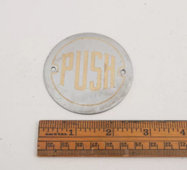 Round Art Deco Lettering Push Chrome plated Brass Small Metal Sign (S3L) Door