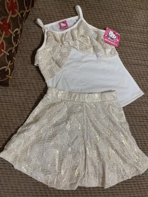 Nuevo! Hello Kitty Elegante Conjunto (2) Piezas Top Y Falda TALLA XS (4/5)