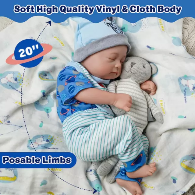 20In Real Reborn Sleeping Baby Dolls Lifelike Newborn Soft Body Silicone Doll BO