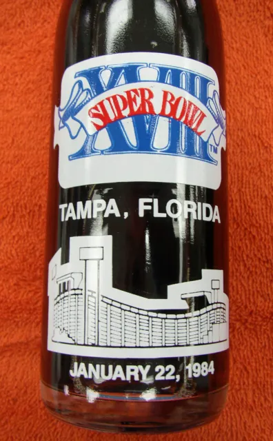 Completo 296ml Bottiglia 1984 Superbowl XVIII Dritto Lati Tampa Fl Coke