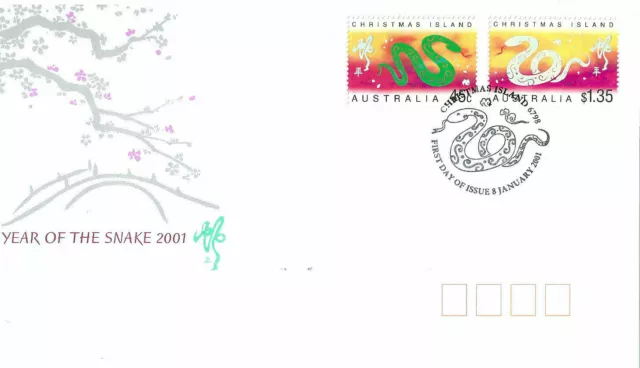 2001 FDC Christmas Island. Year of the Snake. Snake postmark.