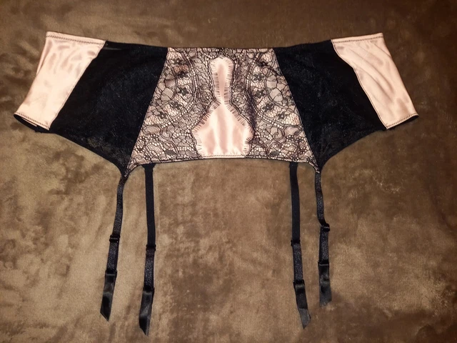 Ann Summers Satin, Mesh & Lace Waspie Suspender Belt Pink & Black Size Xxl 24 26
