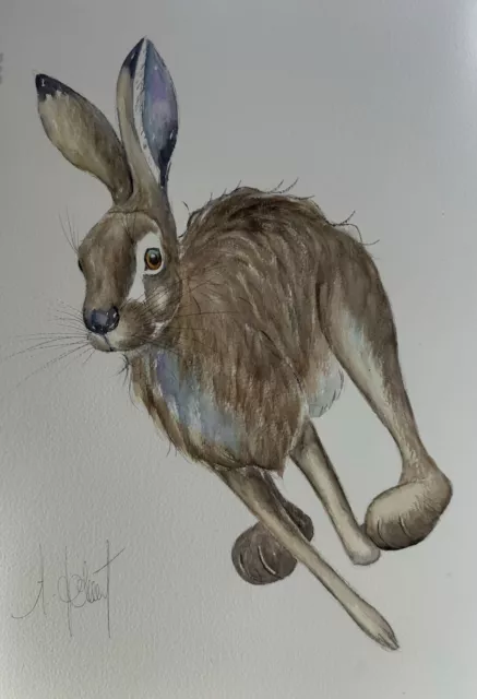 A3 HARE ORIGINAL(Not a Print) A3 LARGER SIZE Watercolour Painting/Present/gift