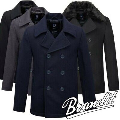 Brandit Brandit Pea Coat Nero XS-7XL Marino Mantella Corta Cappotto Caban Giacca Lana 