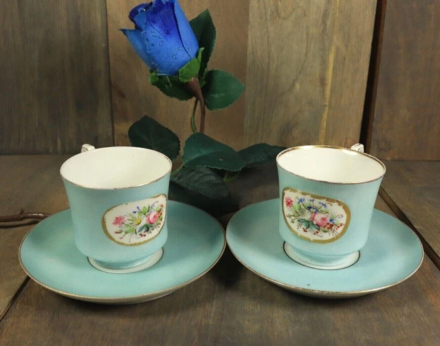 Paire de Tasse à Thé et Sous-Tasse Peint Main Porcelaine de Paris Napoléon III