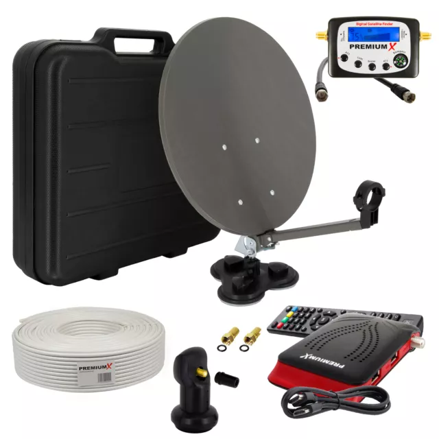 Camping SAT Anlage Antenne Satelliten Finder LNB Kabel HD TV Receiver im Koffer