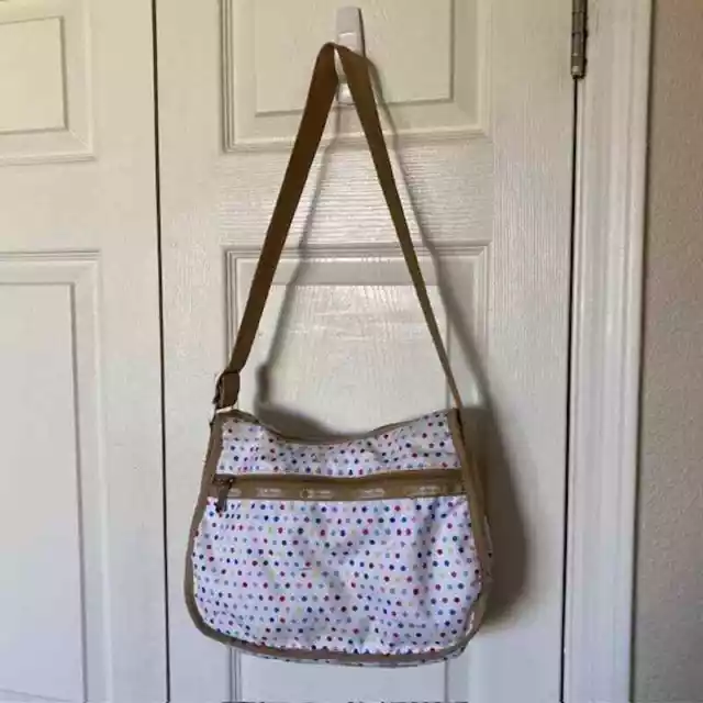 LeSportSac Polka All Over Shoulder Bag White w/Multi-Color Polka Dots