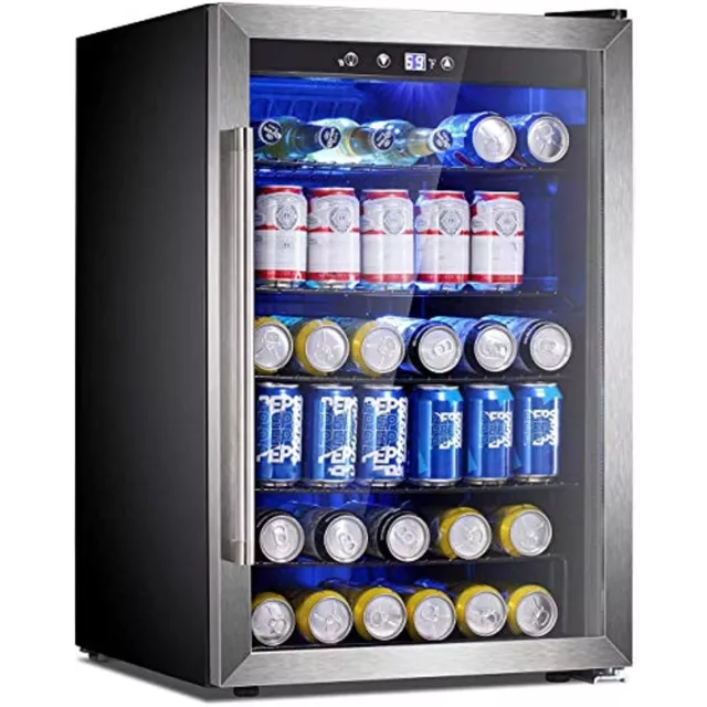 Beverage Refrigerator Cooler - 145 Can Mini Fridge Glass Door for Soda Beer Wine