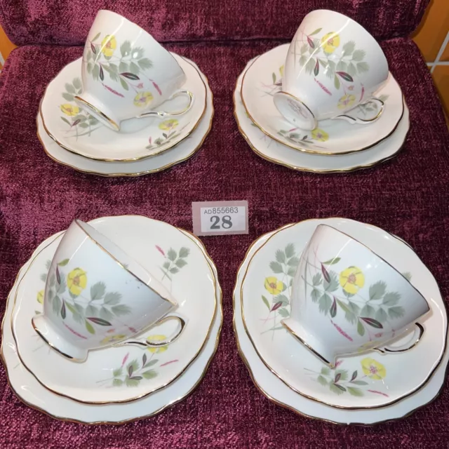 12 Stck. Vintage Crown königlich gelb Blumen Tee/Kaffeetassen, Untertassen & Kuchen Beilageteller
