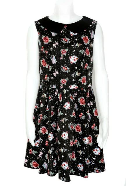 Hell Bunny Black Tattoo Print Fit and Flare Retro 1950s Look Dress Keyhole Back