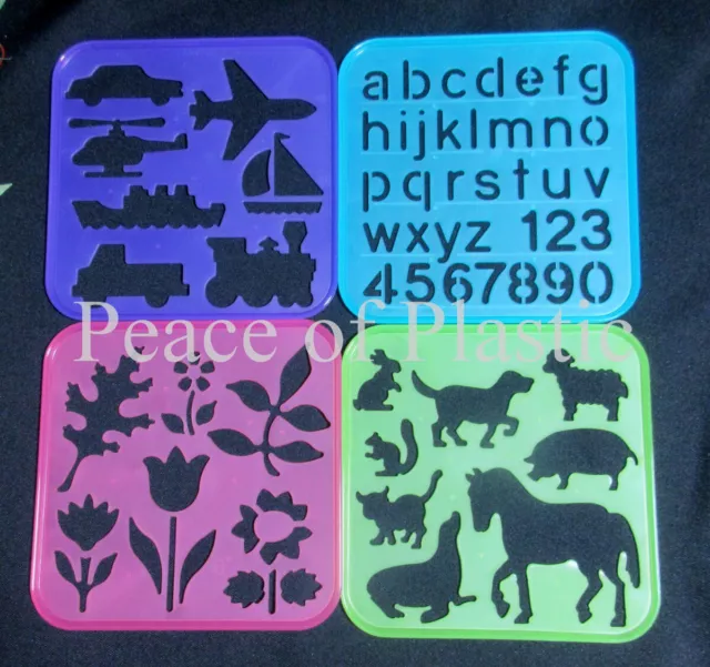 Tupperware Art Craft Stencils Tracers Alphabet,Transportation,Animals &Flowers