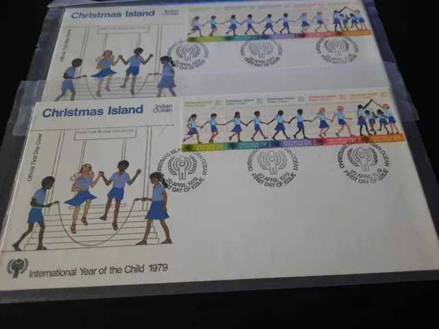 Christmas Island 1979 Year Of The Child 2 Fdcs With Strips Of 5 Stamps & Inserts