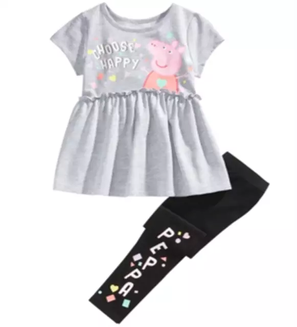 Peppa Pig Little Girl's 2 Pc Choose Happy Top & Leggings Set Gray Size 4