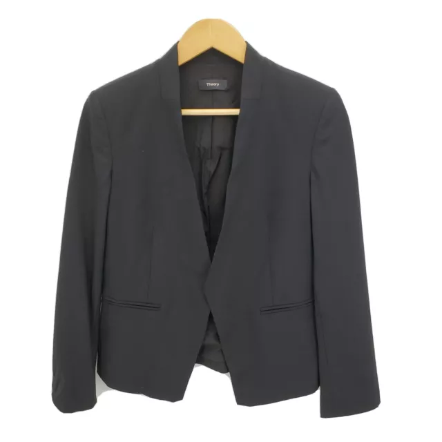 Theory Womens Lanai Classic Suit Blazer Jacket Black Wool Stretch Blend Size 8