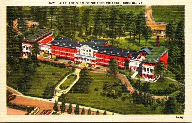 Airplane View Sullins College Bristol VA Virginia Linen Postcard VTG UNP Vintage
